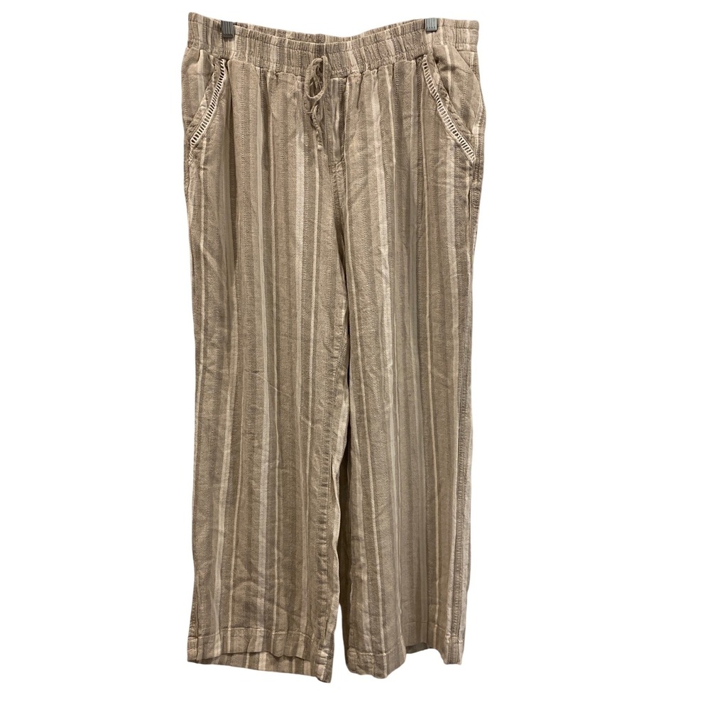 Briggs Womens XXL Linen Blend Wide Leg Striped Pull On Pants Beige Tan Boho